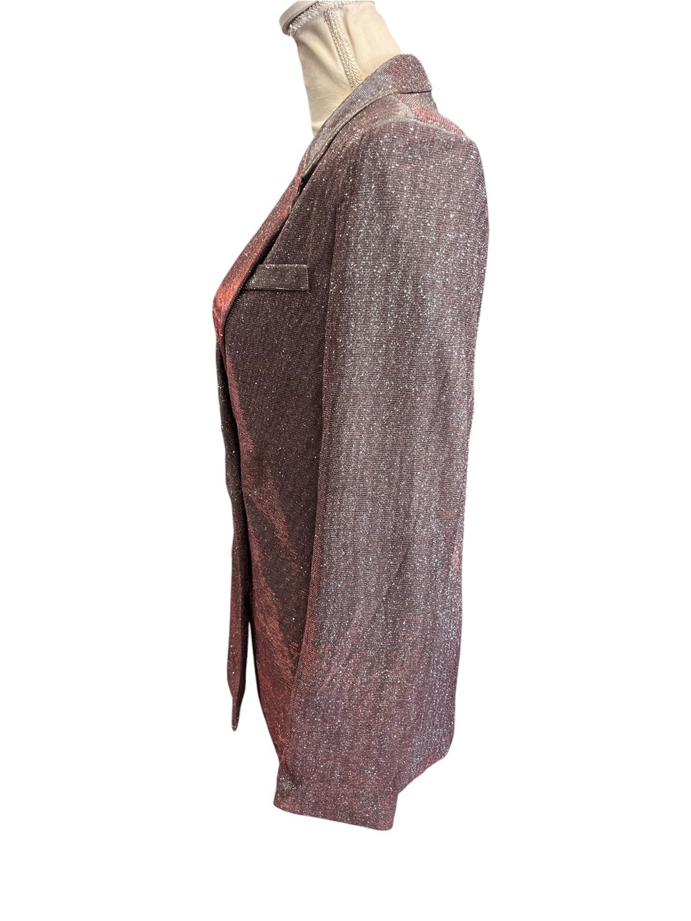 Cider Purple Glitter Metallic Double Breasted Blazer Party Jacket XS Oversized - Picture 6 of 12